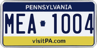 PA license plate MEA1004