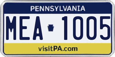 PA license plate MEA1005