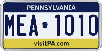 PA license plate MEA1010