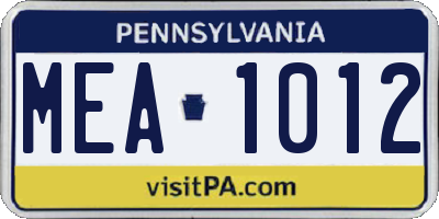 PA license plate MEA1012