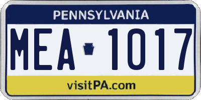 PA license plate MEA1017