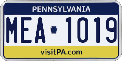 PA license plate MEA1019