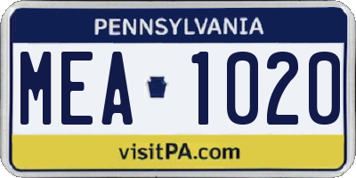 PA license plate MEA1020
