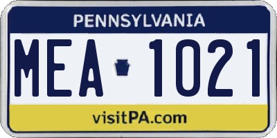 PA license plate MEA1021