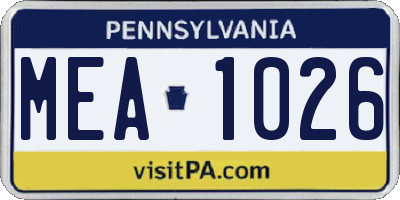 PA license plate MEA1026
