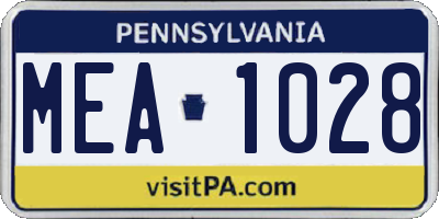 PA license plate MEA1028