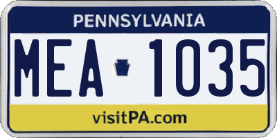 PA license plate MEA1035