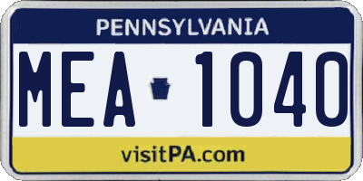 PA license plate MEA1040