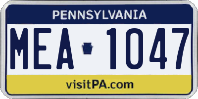 PA license plate MEA1047