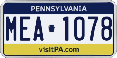 PA license plate MEA1078
