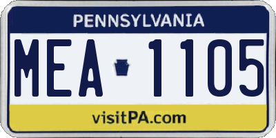 PA license plate MEA1105