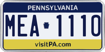 PA license plate MEA1110