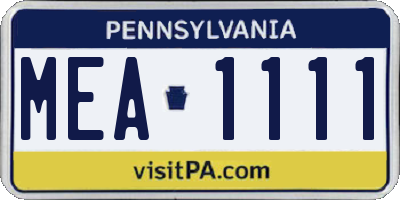 PA license plate MEA1111