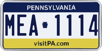 PA license plate MEA1114