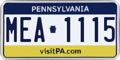 PA license plate MEA1115