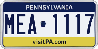 PA license plate MEA1117