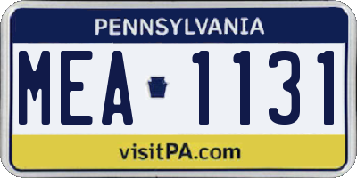 PA license plate MEA1131