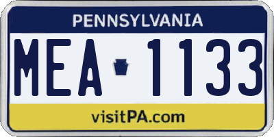 PA license plate MEA1133