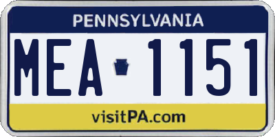 PA license plate MEA1151