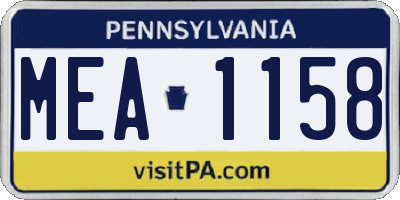 PA license plate MEA1158
