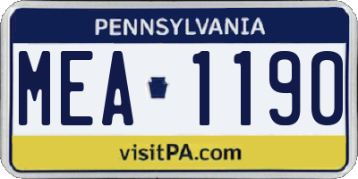 PA license plate MEA1190
