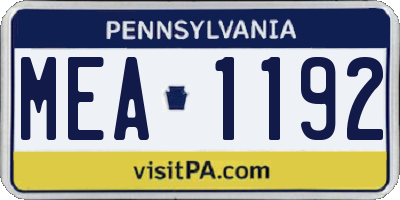 PA license plate MEA1192