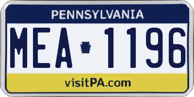 PA license plate MEA1196