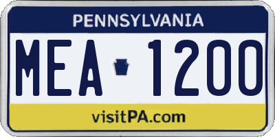 PA license plate MEA1200