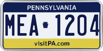 PA license plate MEA1204