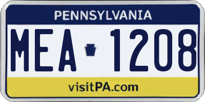 PA license plate MEA1208