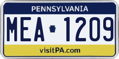 PA license plate MEA1209