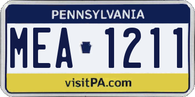 PA license plate MEA1211