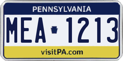 PA license plate MEA1213