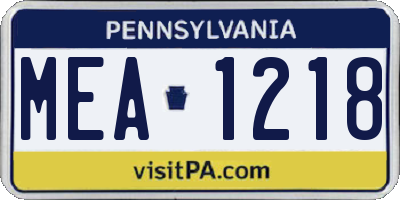 PA license plate MEA1218