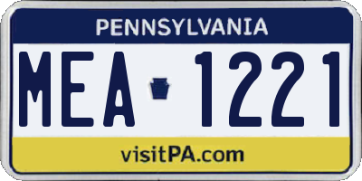 PA license plate MEA1221