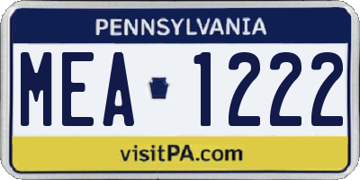 PA license plate MEA1222