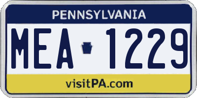 PA license plate MEA1229