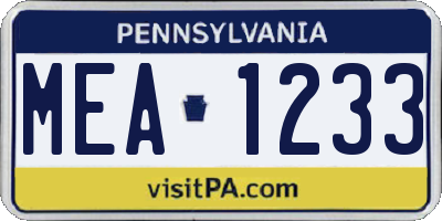 PA license plate MEA1233