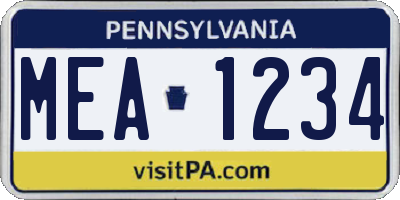 PA license plate MEA1234