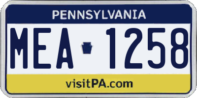 PA license plate MEA1258