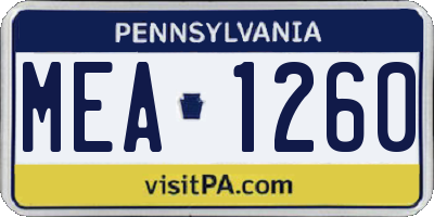 PA license plate MEA1260