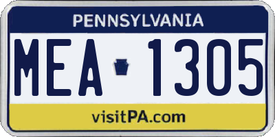 PA license plate MEA1305