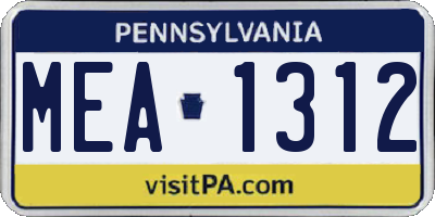 PA license plate MEA1312