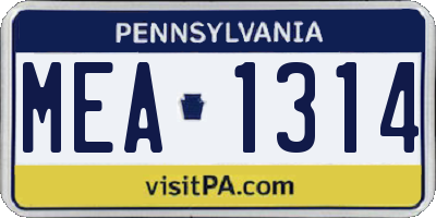 PA license plate MEA1314