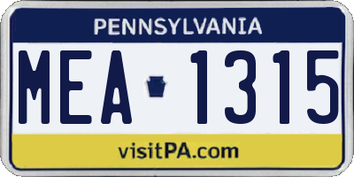 PA license plate MEA1315