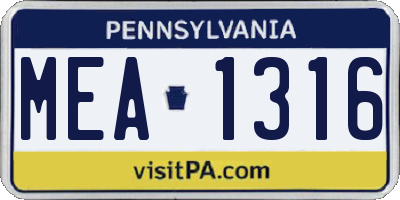 PA license plate MEA1316