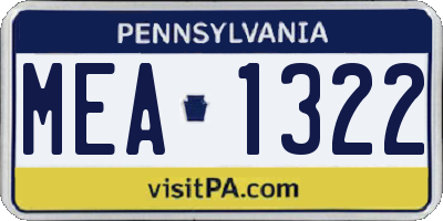 PA license plate MEA1322