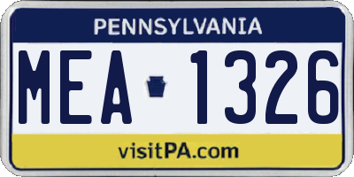 PA license plate MEA1326