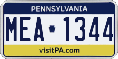PA license plate MEA1344