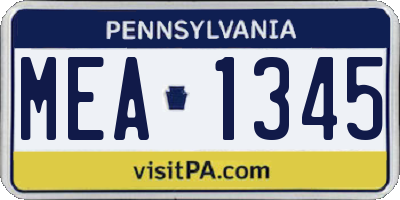 PA license plate MEA1345